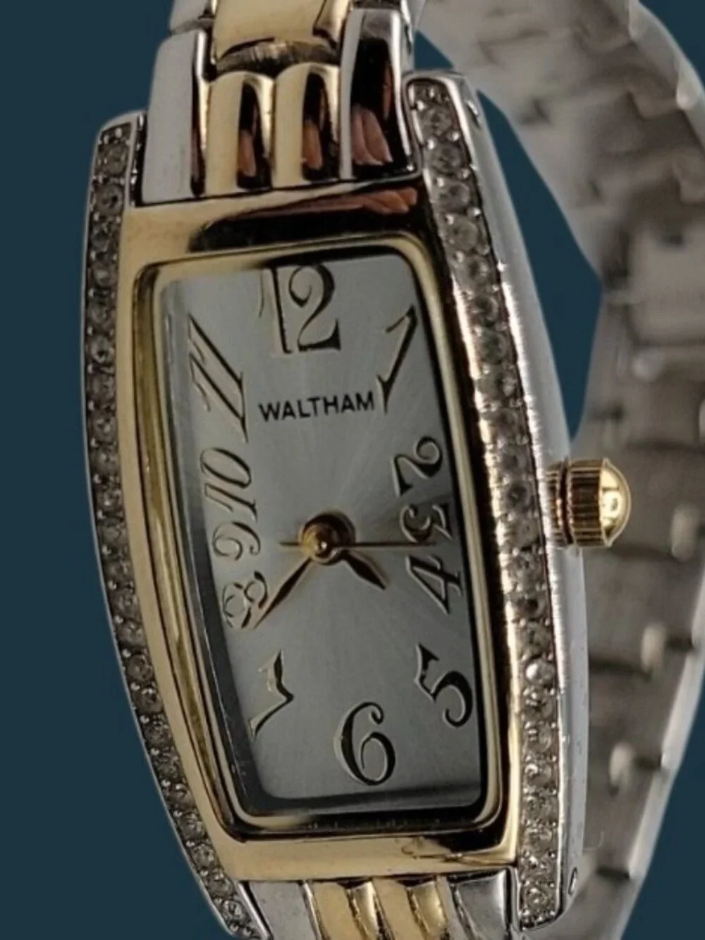 Vtg Waltham Ladies Tonneau Style Watch WAW042 Art Deco Crystal Bezel 6